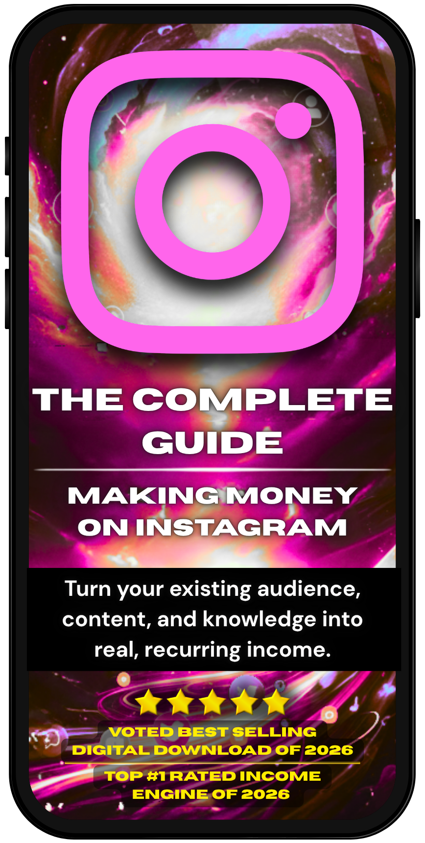 Phone case with Instagram logo and text about making money on Instagram