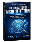 Book titled 'The Ultimate Guide to Niche Selection' by Dime Deals Digital on a blue background